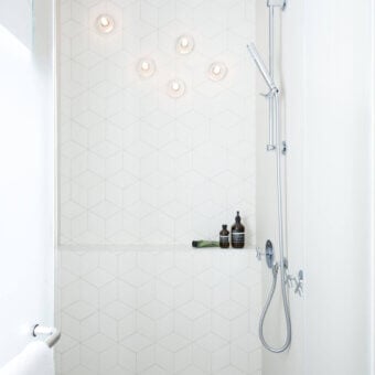 Elegant Bocci 14 Surface Mount wall lamp with cast glass half-sphere and frosted cylindrical void in white finish