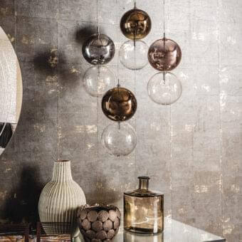Superior Cattelan Italia Apollo suspension lamp presents layered borosilicate glass spheres with painted chrome and transparent glass arrangements