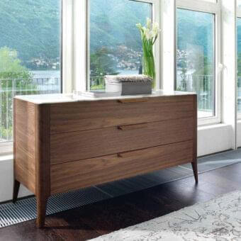 Exceptional Porada Ziggy dresser with solid canaletta walnut and White Calacatta Gold marble top