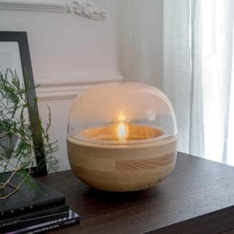 Exceptional Porada Bolla lamp with natural ash base and clear opal glass diffuser exhibiting a smooth finish