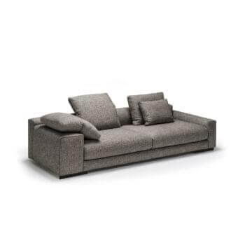 Exceptional Arketipo Atlas sofa with textured muted gray textile upholstery and architectonic form