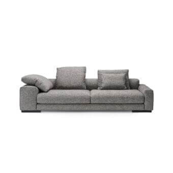 Superior Arketipo Atlas sofa with textured gray textile upholstery and a dark base expressing minimalist Italian design