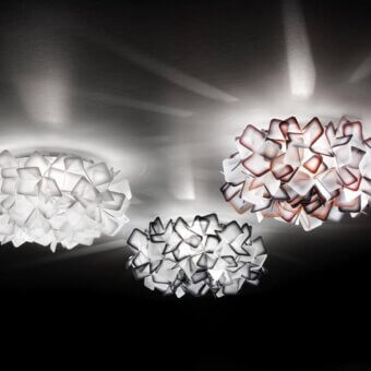 Exceptional Slamp Clizia ceiling lamp crafted from Opalflex® with irregular form and gradient white, gray, brown tones