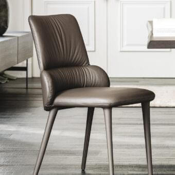 Exceptional Cattelan Italia Ginger chair with soft leather upholstery and subtle vertical pleats in taupe coloration
