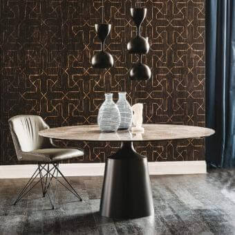 Elegant Cattelan Italia Yoda table with light grey ceramic and glossy marble-like patterning in dark grey embossed lacquered steel