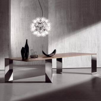 Distinguished Acerbis Axis table with light-toned wood top and painted silver metal frame