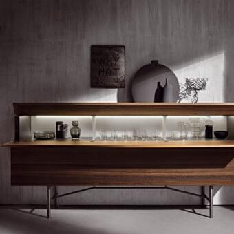 Distinguished Acerbis Grand Buffet sideboard crafted in medium-dark brown wood with satin finish and asymmetric doors
