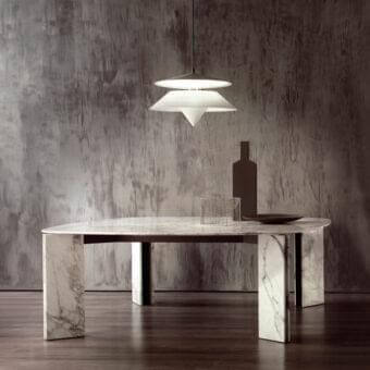 Superior Acerbis Maxwell table crafted from stone and metal with striking grey veining and polished finish