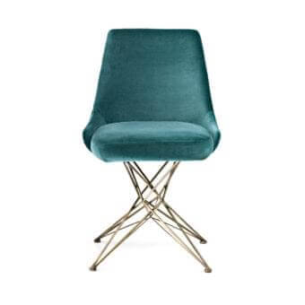 Harmonious Arketipo Athena chair with plush teal fabric upholstery and radiant brass metal legs