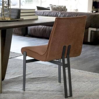 Exceptional Arketipo Venus chair with earthy brown Italian fabric upholstery and dark matte metal frame