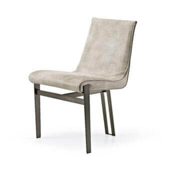 Distinguished Arketipo Venus chair with a dark gray metal frame and light gray Italian fabric upholstery presenting a balanced silhouette