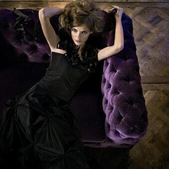 Exceptional Arketipo Windsor sofa handcrafted in Italy with sumptuous purple velvet upholstery and black accents