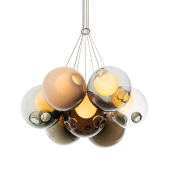 Elegant Bocci 28 Cluster suspension lamp with clear and shaded glass spheres plus satin metallic support