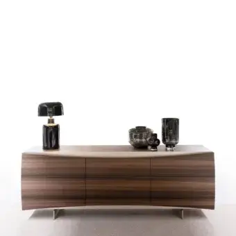 Elegant Presotto Vele sideboard with curved fronts in Canaletto Walnut wood and horizontally grained finish