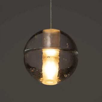Superior Bocci 14 Single Pendant suspension lamp with hand-blown frosted glass in a smoked grey tone and polished gold-toned metallic component
