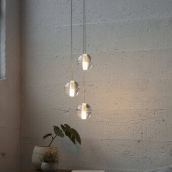 Superior Bocci 14 Random suspension lamp with articulated cast glass shades and matte steel cables