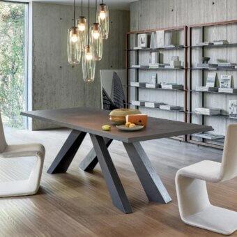 Distinguished Bonaldo Big table with hand-spatulated clay top and matte grey crisscross base crafted in Italy