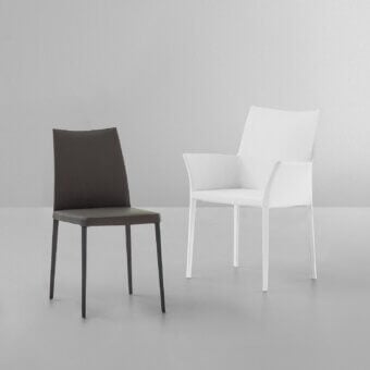 Superior Bonaldo Kayla chair exemplifies minimalist contemporary style with dark brown and white leather, eco-leather or fabric upholstery