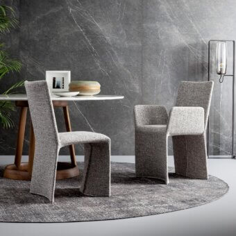 Exceptional Bonaldo Ketch chair inspired by sailing with textured matte gray fabric and cantilevered steel frame