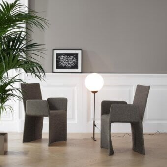 Distinguished Bonaldo Ketch chair inspired by ship sails fully covered in textured brown textile with a steel frame