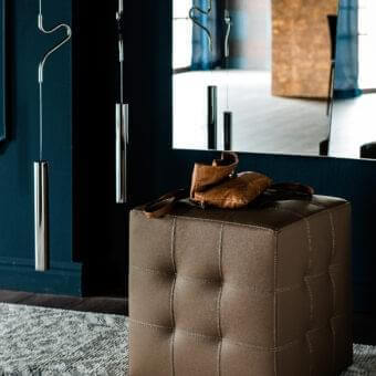 Exclusive Cattelan Italia Bob ottoman with tufted brown matte synthetic leather upholstery crafted in Italy