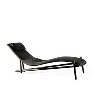 Distinctive Cattelan Italia Donovan chaise lounge with sleek black leather upholstery and slender matte steel base