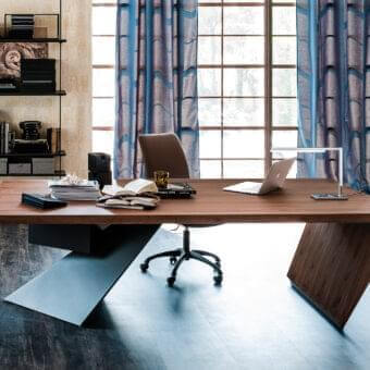 Exceptional Cattelan Italia Nasdaq desk with a Canaletto walnut desktop and graphite embossed lacquered steel leg