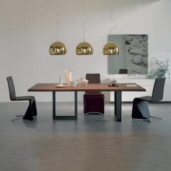 Elegant Cattelan Italia Sigma table with Canaletto walnut top and transparent varnished metal base