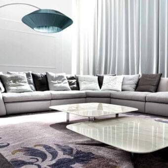 Superior Erba Atollo sectional with light gray textile upholstery and relaxed lounge seating built with wood frames