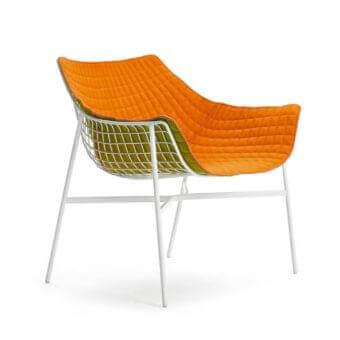 Distinguished Varaschin Summer Set lounge chair with a powder-coated steel grid and quilted textile in orange and green