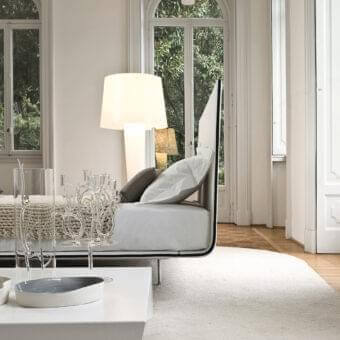 Sophisticated Bonaldo Thin bed with continuous upholstered lines and delicate black trim detailing