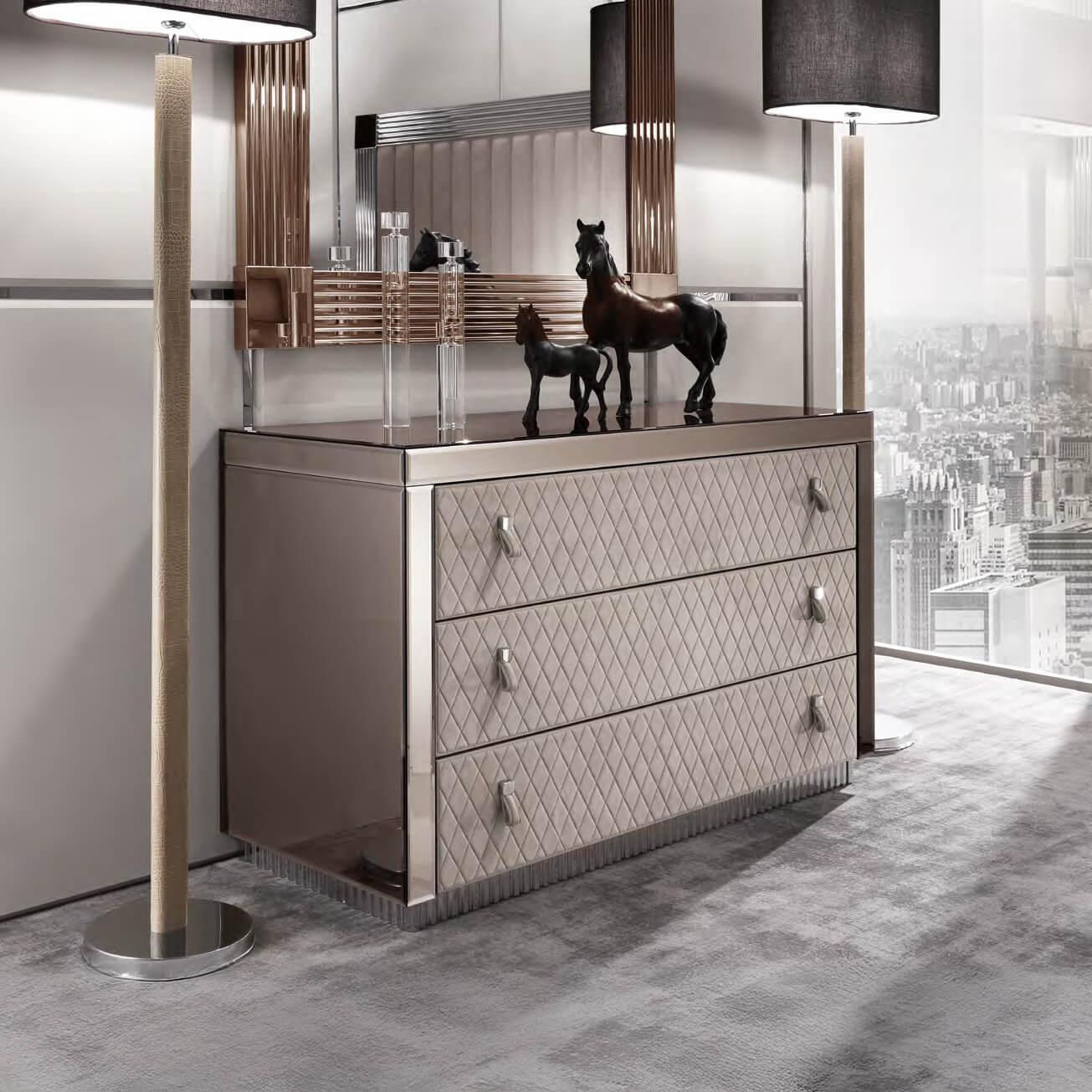 grey mirrored dresser Victoria - 6-Drawer Dresser (70