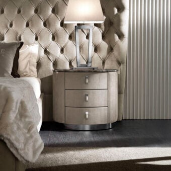 Sophisticated DV Home Collection Vogue nightstand with rounded form and matte light beige lacquered MDF construction