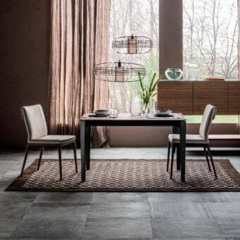 Exceptional Cattelan Italia Sofia chair upholstered in light beige fabric with wenge stained beech frame