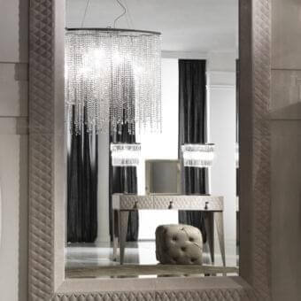 Distinguished DV Home Collection Byron mirror with light gray quilted leather and beveled glass
