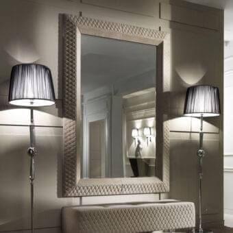 Exceptional DV Home Collection Byron mirror with quilted beige leather and natural bevelled glass in matte finish
