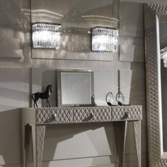 Superior DV Home Collection Byron wall lamp with shining chrome finish and dazzling bevelled glass pendants