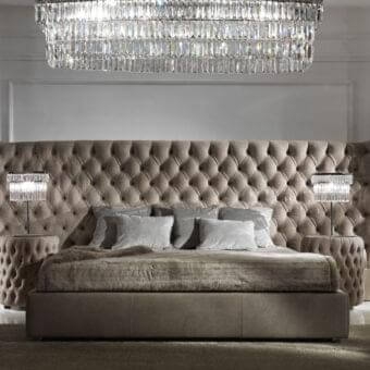 Distinguished DV Home Collection Vogue Maxi bed with light brown fabric upholstery and elegant tufted detailing