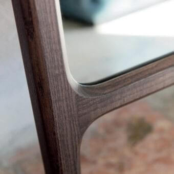 Exceptional Porada Rimmel mirror with rectangular frame in solid ash wood and rich dark brown stain