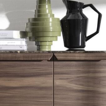 Sophisticated Porada Atlante cupboard crafted in canaletta walnut with smoked glass doors and matching walnut top
