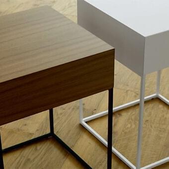 Superior Porada Baby nightstand crafted in canaletto walnut with a sleek black matt cubic metal frame