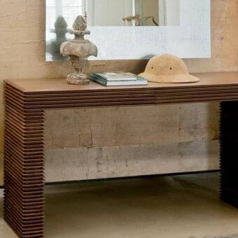 Distinguished Porada Linka console crafted in solid canaletto walnut with a smooth, ribbed effect and medium brown finish