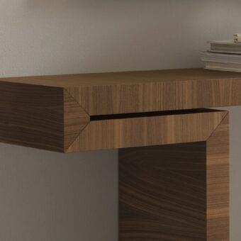 Distinguished Porada Miyabi console in canaletto walnut showcases a sleek wall-mounted design with a smooth matte finish