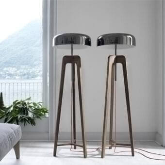 Superior Porada Pileo floor lamp with Canaletto walnut and tin-plated silver shade in matte finish