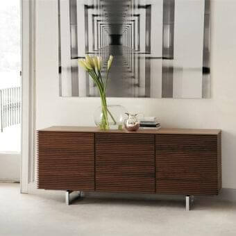 Superior Porada Riga sideboard crafted in solid canaletto walnut with dark brown finish and sleek metal base