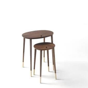 Exclusive Porada Rogers nested tables in solid canaletto walnut with natural maple tips and dark matte finish