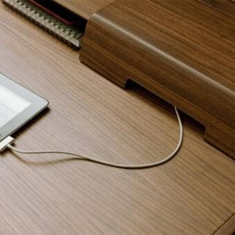 Exclusive Porada Saffo desk in solid canaletto walnut with a smooth medium-toned brown finish showcasing natural wood grain