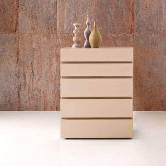 Distinguished Presotto Club dresser with light beige matte lacquer and grip grooves between stacked drawers