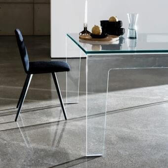 Elegant Sovet Italia Frog table with extralight bent glass structure and glossy finish