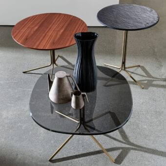 Superior Sovet Italia Genius coffee table with dark Materia top and golden lacquer metal tripod base